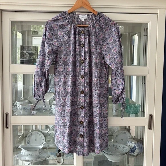 J Crew and Liberty Fabric Tie Sleeve Button Front Organic Cotton Dress Size XXS - Picture 3 of 11